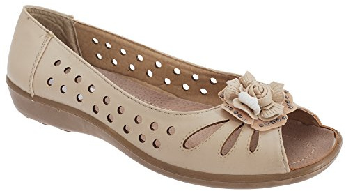 Boulevard Apparel Group Flower Peep-Toe - Zapatillas para mujer, color Beige, talla 42 EU