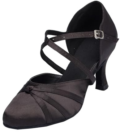 MINITOO Latinamerikansk salsa ankelrem stängd tå satin dansskor, L117a Svart 7 5 cm klack, 39 EU