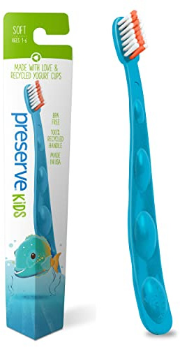 Preserve Kids Toothbrushes, Made in the USA from Recycled Plastic, Soft Bristles, Colors Vary, 1 Count