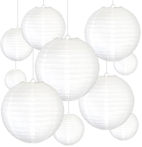 Novelty Place 12 inch White Paper Lanterns (Pack of 10) - Great Chinese/Japanese Home, Party & Wedding Decorations