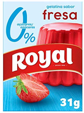 Royal Gelatina en Polvo Sabor Fresa con Vitamina C, 0% Azúcares 10 Raciones, 31g