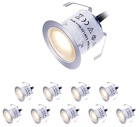 LED Deck Lights Kit 12V Low Voltage Waterproof IP67 Warm White Recessed Deck Lighting In Ground Light for Step Stair Garden Patio Wood Floor Outdoor Landscape Accent Lights Fixtures(Pack of 10)