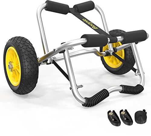 Bonnlo CART-Canoe Kayak Boat Carrier Tote Trolley Transport with 2 Ratchet Straps PU Solid Tires Wheel Yellow