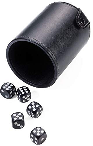 TROIKA WÜRFEL to GO – GAM60/BK – Würfelbecher – Reisespiel, Würfelspiel – mit 5 Würfeln (schwarz mit weißen Augen) – Würfel verstaubar im Fach am Boden des Bechers Original