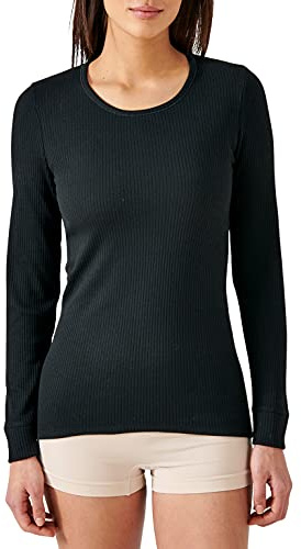 Damart - T-Shirt Thermolactyl col Rond, côtes molletonnées Femme Noir Taille 46-48 (L)