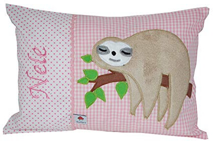 Glückspilz Namenskissen Babykissen I Faultier I mit Namen personalisiert I Geschenk zu Geburt, Taufe oder Geburtstag (Rosa, 40 x 60) (Rosa, 40 x 60)