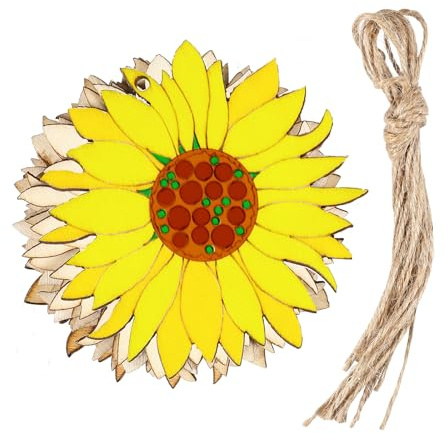 10pcs Unfinished Wood Cutouts Sunflower Wood Shapes Pieces Discs Slices for DIY Craft Spring Decorations