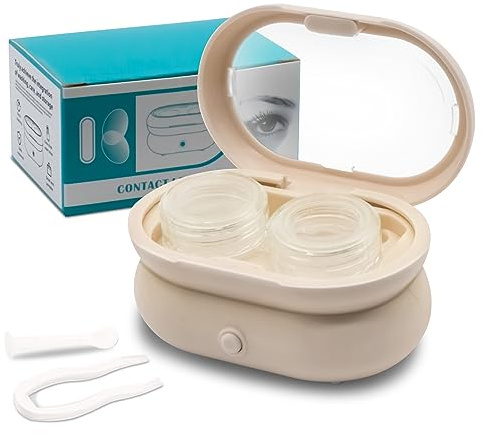Contact Lens Cleaner, Portable Ultrasonic Contact Lens Cleaner, Contact Lens Cleaning Machine Fit Disposal Soft Lens, Colored Contact Lens, RGP Lens and OK Lens (Yellow)