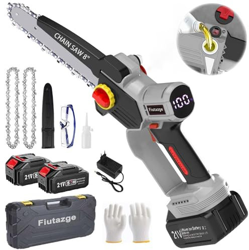 Motosega a Batteria 8 Pollici, Mini Motosega con 2 Batterie, Sega a Batteria per Potatura, 21 V Brushless Motosega, con Pompetta Olio per il Taglio del Legno e Giardini