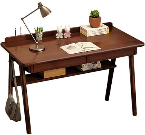 Vockol Scrivania con 2 Cassetti, Tavolo da Studio per Scrittura e Ufficio, 120 x 60 x 75 cm, in Legno Massiccio di Noce
