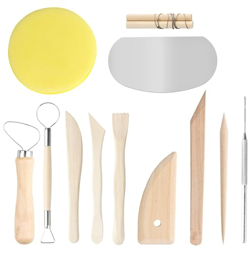 12 Pcs Polymer Clay Tools Sculpting Tools, Ceramic Clay Tools Kit, Clay Modelling Tools Set, Wooden Metal Pottery Tools Kit for Adults Kids, Clay Sculpting Tools for Carving Shaping Dotting Tools
