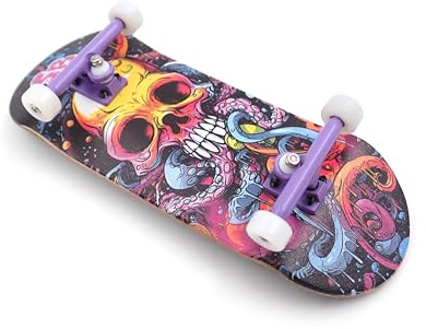 SPITBOARDS Tastiera in legno 34 x 96 mm, preassemblata, 5 strati, con dadi di bloccaggio, ruote con cuscinetti CNC, grafica Real Wear, nastro adesivo in schiuma laser, Octoskull
