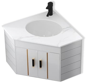 Fregaderos De Esquina De Baño,Fregadero De Recipiente De Montaje En Pared,Fregadero De Pedestal De Esquina,Fregadero De Cerámica,para Espacios Pequeños Gabinete Flotante Montado En La Pared(Size:55cm/
