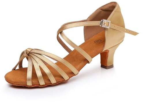 Rosefinch latinska dansskor för kvinnor salsa tango chacha ballroom övningsdansskor, Beige 5 cm klack, 39 EU