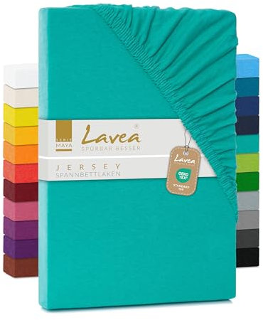 Lavea Jersey Spannbettlaken 140-160x200cm - 40cm Steg für Boxspringbetten - Türkis, Weich & Atmungsaktiv - Premium Qualität, Pflegeleicht, Perfekte Passform - Ideal für Boxspringbetten