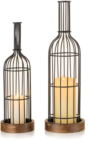 Staymoment Kerzenständer Schwarz Laterne Deko: 2er Set Tischdeko Vintage für Wohnzimmer Schrank Balkon, H 35/42 cm Windlicht Metall Flaschenlicht