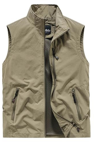 SRZYMJ Weste Herren Khaki Herren Fleeceweste Winter Warme Outdoor Weste Anglerweste Ärmellos Jacke mit Stehkragen Einschubtaschen Herrenwesten Übergrößen Weste Herren Reitweste Herren