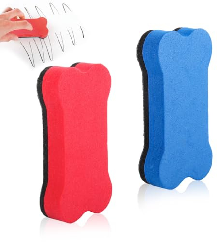 MEXRUMI Lot De 2 Éponges Magnétiques Pour Tableaux Blancs, Effaceurs Magnétiques Et Lavables À La Main, Gomme Microfibre Pour Tableaux Blancs, Chevalets, Tableaux Magnétiques, Écritoires (Rouge Et Ble