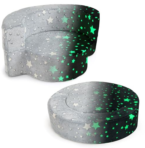 GOPLUS Sofá Cama Infantil 2 en 1, Alfombra de Juego de Franela con Funda Extraíble y Lavable, Espuma de Alta Densidad, Brilla en la Oscuridad, Silla Plegable para Sala de Juegos, 3+ Años