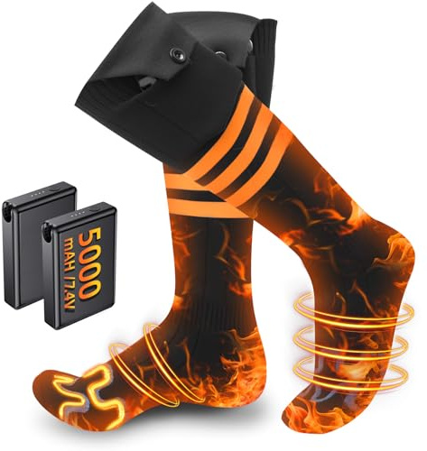 Calcetines Calefactables con Batería de Alta Capacidad de 5000 mAh/7,4 V,Eléctricos Calcetines Calefactables Recargables para Hombre y Mujer L