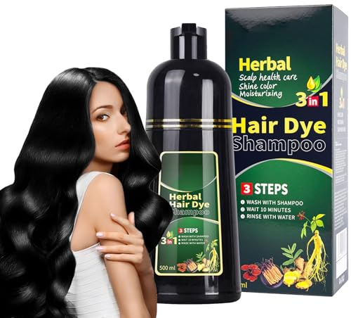 Virecose Negro Champú Tinte de Pelo 500ml, Hair Dye Shampoo, Champú de Color Para el Cabello Instantáneo, Shampoo Color Tinte de Pelo en Minutos Champú Tinte Mujer y Hombres