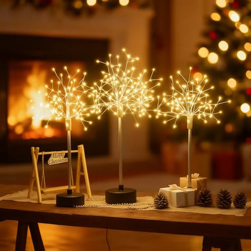 3 mini lampade da tavolo a forma di nido e fiori, fuochi d'artificio di Natale con 100 LED, per decorazione di interni e feste (3 x stile A)