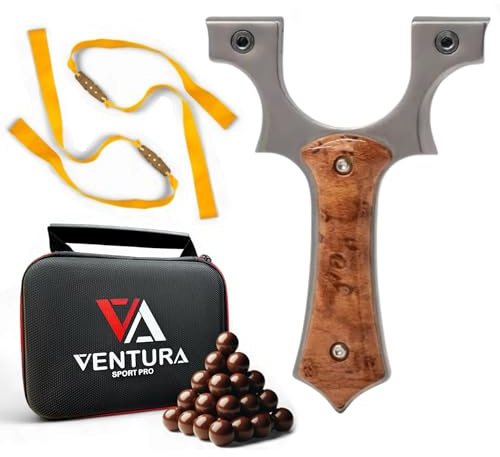 VENTURA SPORT PRO Tirachinas Clásico de Acero Inoxidable Olneya + 100 Gramos Munición de Arcilla 9 mm - Tirachinas Profesional - Actividades al Aire Libre