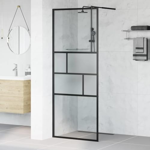LoogCape Walk-in duschvägg svart 80 x 195 cm glas aluminium ramlöst stänkskydd för badrum och dusch modern nischdörr, hållbar, lätt att installera, snygg, lättskött, för inomhusbruk