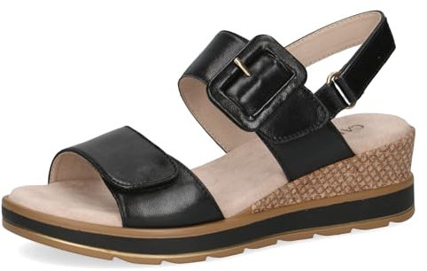 CAPRICE Damen Sandalen mit Absatz aus Leder mit Fußbett, Schwarz (Black Softnap.), 42 EU