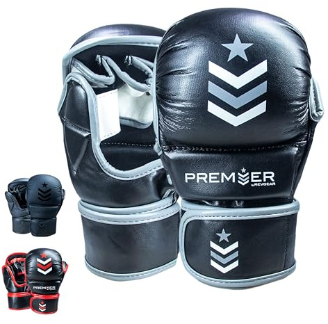 Revgear MMA Gloves Premier 7 Oz, MMA Sparring Gloves, Punching Gloves, Boxing Training Gloves, Heavy Bag Gloves for Men and Women, Strong Padding Protection and Grip (Gray/Black, Medium)