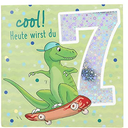 Depesche 11515-014 Zahlenkarte zum 7. Geburtstag mit Musik, veredelte Klappkarte mit originellem Innentext, inkl. Umschlag, Format 15,5 x 15,5 cm