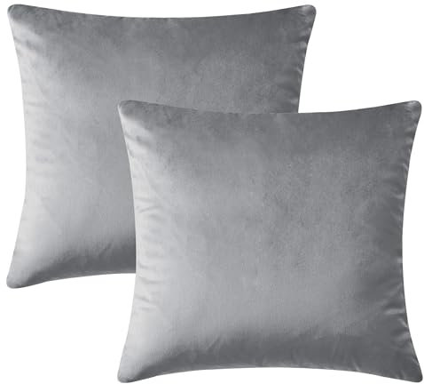 Hafaa 2er Set Samt Kissenbezug 45 x 45 cm Dekorative Quadrat Wurf Modern Kissenbezug Wurfkissenbezug mit Verstecktem Reißverschluss Sofakissen Wurfkissenbezug Samtkissen (Silber)