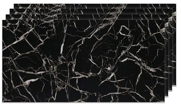 IZODEKOR Marble Look Wall Cladding -4 Pcs 120x60cm- Wall Panel for Bathroom, Kitchen & Bedroom, Alternative to Bathroom Tile, Shower Wall Panels, Granite Effect PVC Cladding | Black White