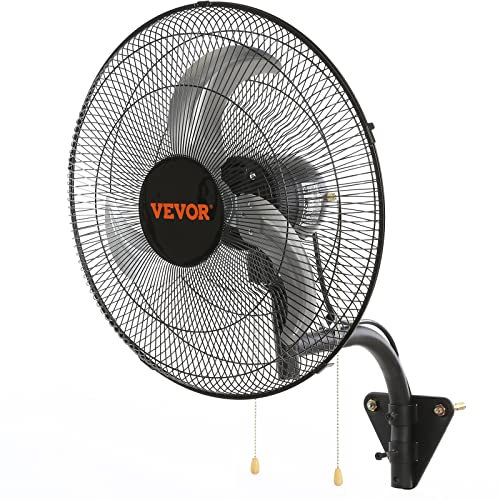 VEVOR Ventilador de Montaje en Pared, 44,45 cm, 3 Velocidades de Alta Velocidad Máx. Ventilador de Pared Industrial Oscilante de 4000 CFM, Comercial o Residencial para Almacén, Invernadero, Negro