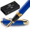 Wordsworth & Black Füllfederhalter Majesti (Blau), luxuriöse Hülle, 24 Karat Gold-Finish, mittlere Feder 18 Karat – Tintenpatronen, nachfüllbarer Tintenkonverter – Kalligraphie-Stift