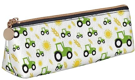 FLYIFE Trousse à crayons triangulaire en cuir avec fond de lapin pour filles et garçons, trousse à crayons à fermeture éclair pour étudiants, école, bureau, université, Tracteur agriculture, Taille