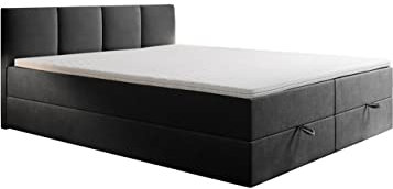TRADA Boxspringbett 160x200 cm - mit Bettkasten und Taschenmatratze - ROYAL - Elegant Bett mit Topper - Dunkelgrau