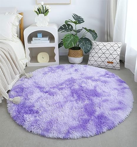 linyingdian Luxus-Teppich rundes Wohnzimmer superweicher, Flauschiger Teppich, weicher Bereichsteppich, Schlafzimmerteppich, superweiche, Flauschige Kindermatte (Ø100cm Rund, lila)