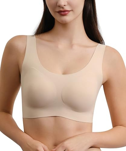 Ubras Seamless Bras for Women Full Coverage Wireless Bralette Widen Straps & Side, Comfortable Breathable Smooth Pull On Bras (Nude, S)