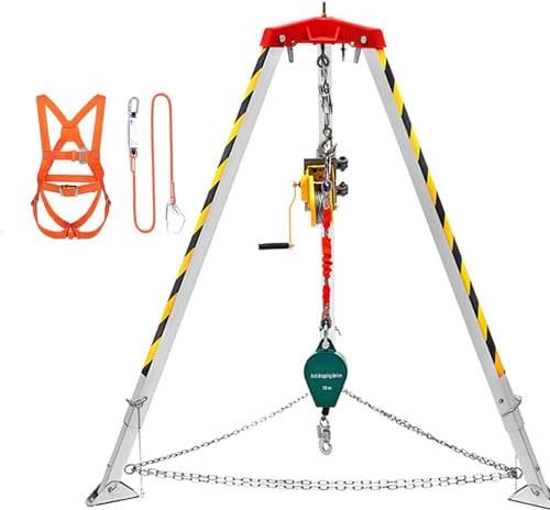 ZJKXJH Adjustable Confined Space Rescue Kit with Safe Belt, 2600lbs Winch Tripod Equipment for Firefighting/Cellar/Sewerage/Well, Aluminum Safety Self-Locking Device Tripods Hoist