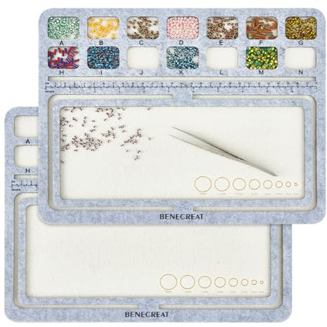 BENECREAT Große Perlenmatten Mit Harter Rückseite, Holz Mit Filz-Holzperlen-Designplatte Bedeckt, Perlentablett Aus Filz Mit A~N-Gitter Zur Schmuckherstellung, 30x24 cm