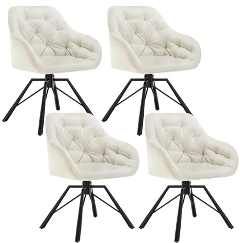 WOLTU Esszimmerstühle drehbar 4er Set, Armlehnstühle 360° drehbar, Essstühle, Küchenstühle, Polsterstühle, Armlehnstühle, für Esszimmer Wohnzimmer, mit Metallbeinen Samtbezug, Creme EZS60cm-4