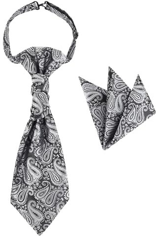 WANYING Herren Vorgebunden Plastron Krawatte & Einstecktuch 2 in 1 Set Verstellbar mit Hakenverschluß Hochzeitskrawatte auf Hochzeiten - Paisley Pattern Grau