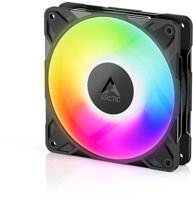 ARCTIC P12 Pro A-RGB - Leistungsstarker Premium PC Lüfter, 120 mm PWM Case Fan mit Y-Kabelsplitter, 600–3000 rpm, 0 rpm <5% PWM, 5V Digital RGB, Hydrodynamisches Gleitlager, 4-Pin - Schwarz