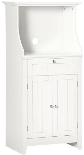 HOMCOM Mueble Auxiliar de Cocina Mueble para Microondas Aparador de Cocina con Cajón Estante 2 Puertas Compartimento Diseño Anti-vuelco para Comedor 60x40x122,5 cm Blanco