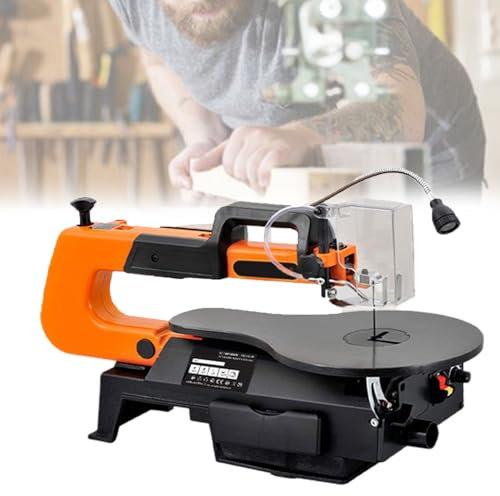 Scroll Saw 550-1600RPM Electric 180W Dust-Free with Work Light, 50mm Cutting Thickness, 16 Inch Throat Width, Pin & Pinless Blades, 128-133.3mm Blade Length for Wood DIY Projects