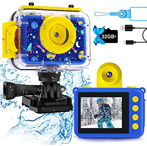 GKTZ Cámara de Fotos Infantil Impermeable, cámara de vídeo de acción submarina Infantil, Regalo de Cumpleaños para Niños y Niñas de 3 4 5 6 7 8 9 10 11 12 Años (Azul Militar)
