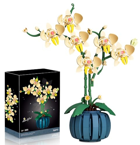 SGZIOO Kit de Construction Bouquet de Fleurs, 766 Pièces, Orchidée Blocs de Construction Fleurs, Fleur Botanical Collection, Cadeau pour Adultes, Décoration Intérieure