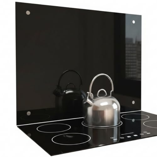 Mucola Küchenrückwand Glas 120x60 cm Schwarz | Spritzschutz Herd | 6 mm Sicherheitsglas ESG | Glasrückwand Küche | inkl. Edelstahl Befestigungsset | hitzebeständig & kratzfest
