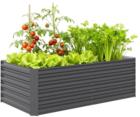 Outsunny Jardinera Exterior Grande Rectangular de Acero Galvanizado, Huerto Urbano para Cultivar Plantas, Macetero Grande Exterior con Base Abierta, Resistente a la Intemperie, 180x90x57,5 cm, Gris